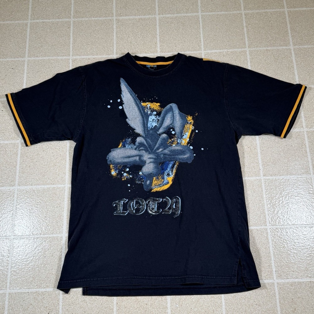 Vintage Y2k Lot 29 Luxe Wile E Coyote T-Shirt Sz L Blue Yellow Looney Tunes